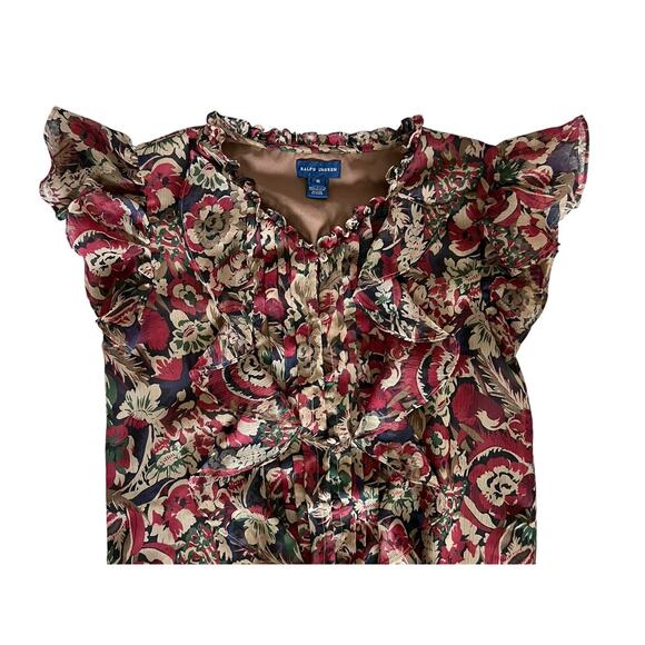 Ralph Lauren Girls Size 16 XL Drop Waist Ruffle Flutter Sleeves Floral Dress - Picture 2 of 6